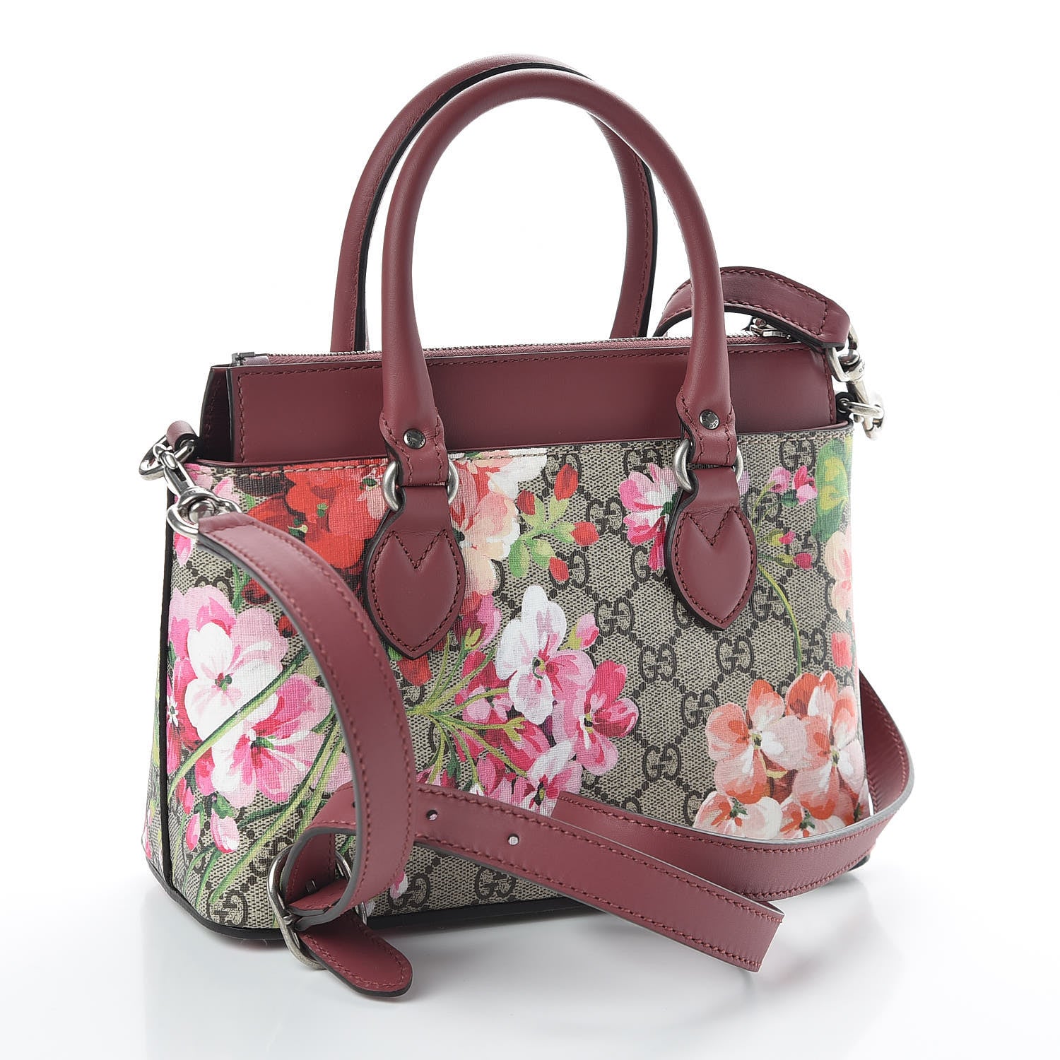 Gucci GG Supreme Monogram Blooms Mini Zip Top Tote Beige Multicolor Dry Rose 2 of 9