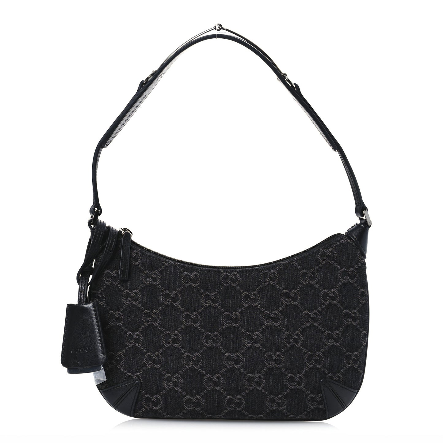 Jacquard Black Denim GG Monogram Horsebit Slim Small Shoulder Bag Black Grey