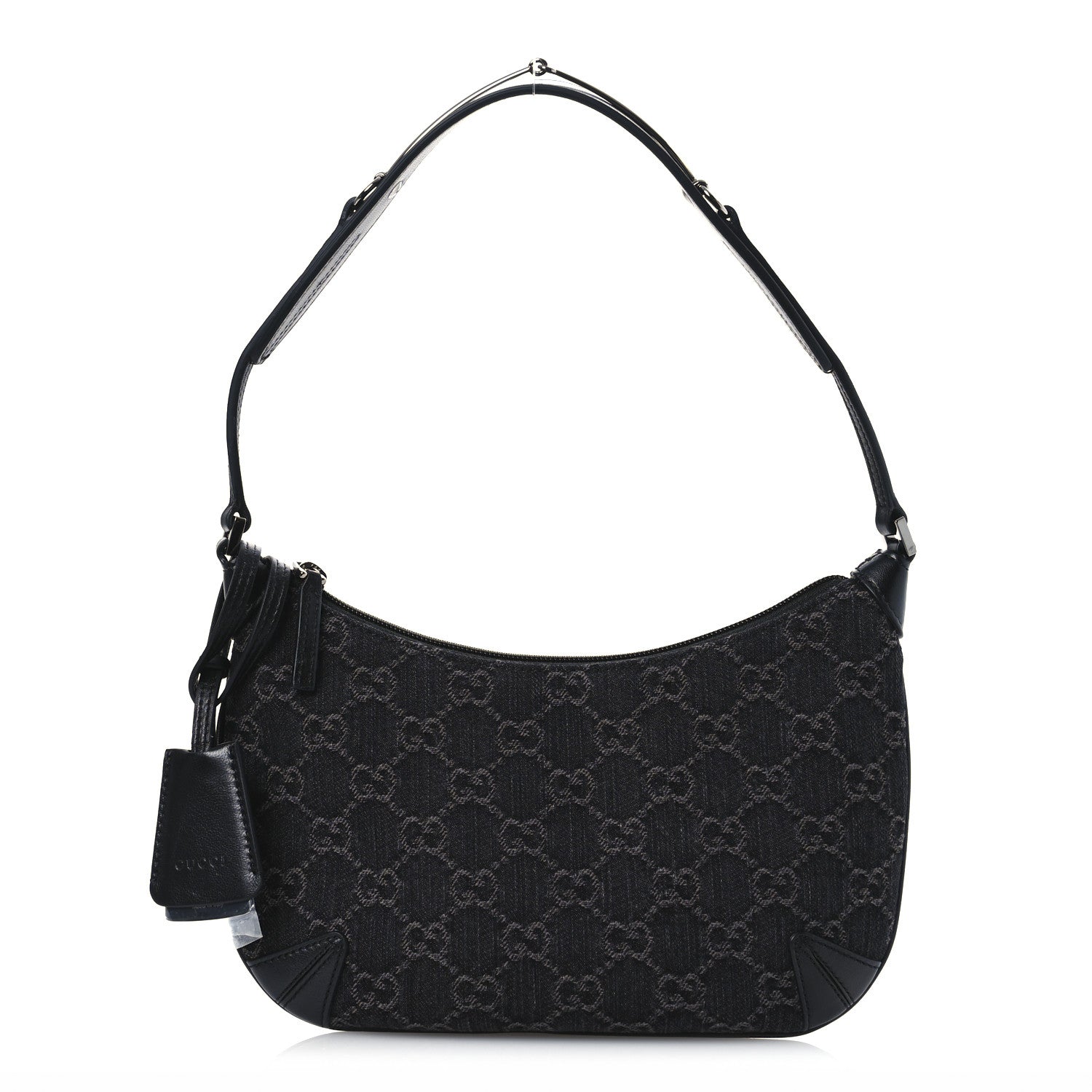 Gucci Jacquard Black Denim GG Monogram Horsebit Slim Small Shoulder Bag Black Grey 3 of 12