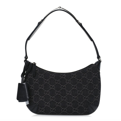 Gucci Jacquard Black Denim GG Monogram Horsebit Slim Small Shoulder Bag Black Grey 3 of 12