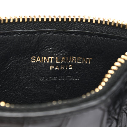 Saint Laurent Calfskin Crocodile Embossed 5 Fragments Zip Pouch Card Holder Black 6 of 6