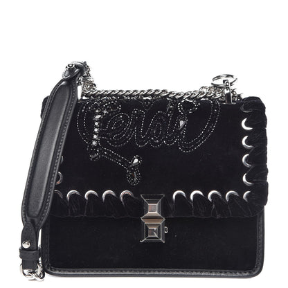 Fendi Velvet Vitello Liberty Crystal Logo Lace Up Small Kan I Shoulder Bag Black 1 of 8