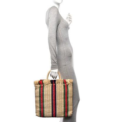 Gucci Raffia Linen Web Cestino Tote Bag 2 of 11