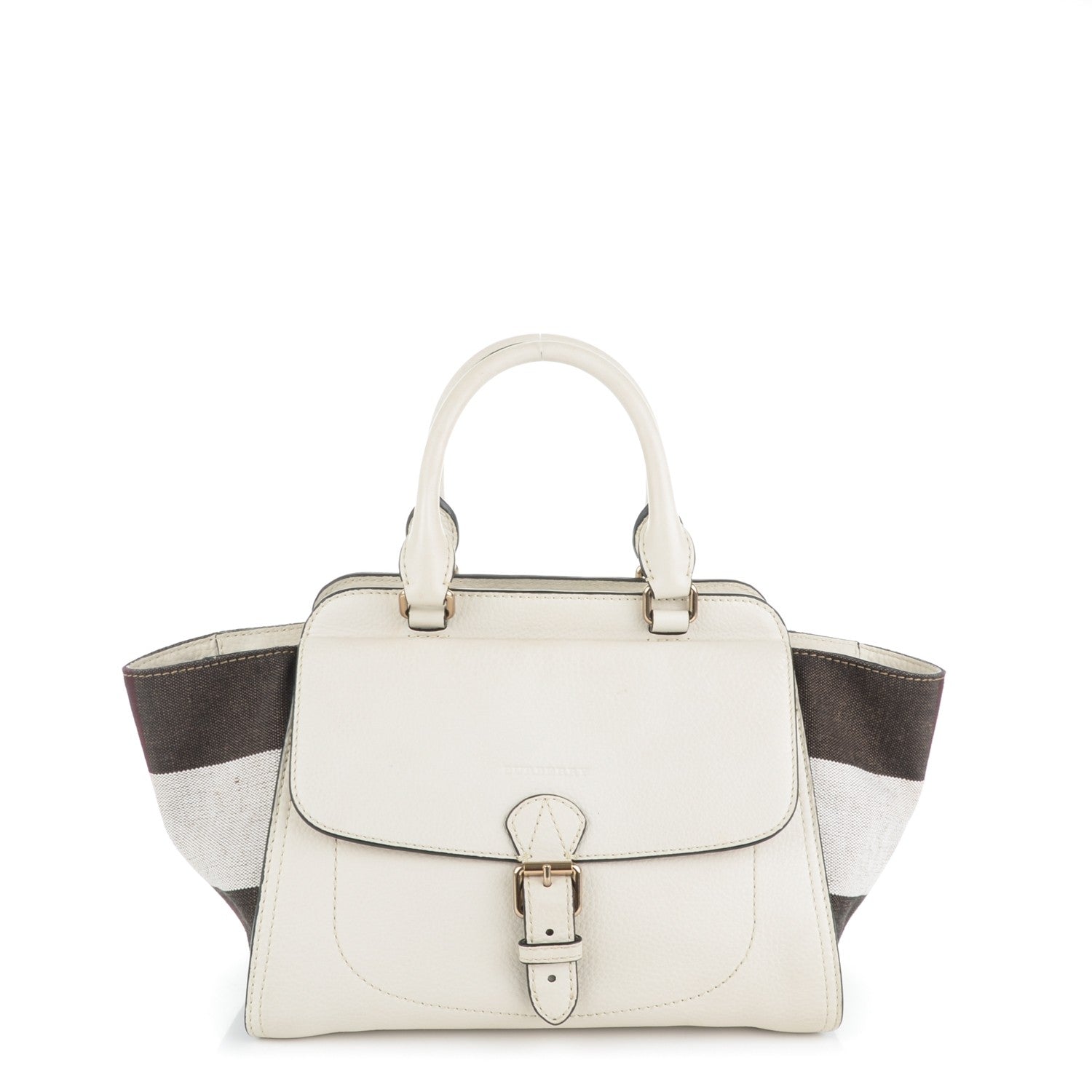 Burberry Mega Check Grained Calfskin Medium Harcourt Satchel White 1 of 8