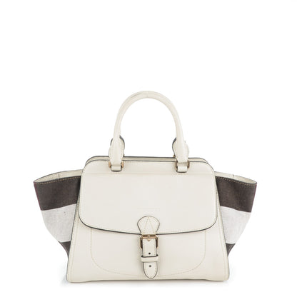 Burberry Mega Check Grained Calfskin Medium Harcourt Satchel White 1 of 8