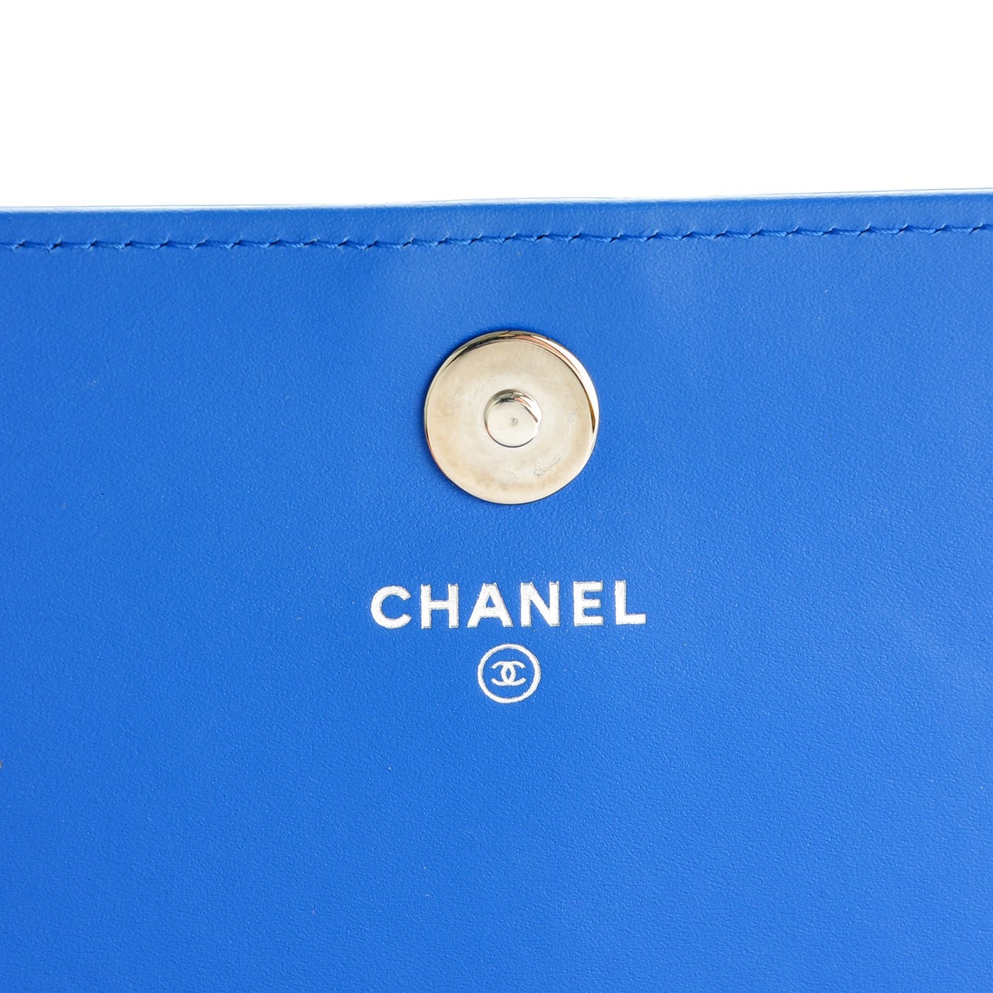 Patent Calfskin Quilted Boy Wallet on Removable Chain Blue