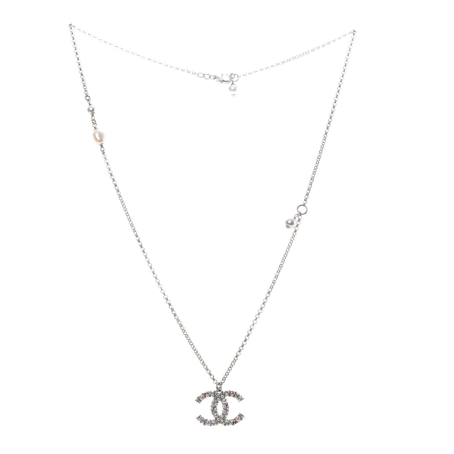 Crystal Pearl CC Pendant Necklace Gold Pink