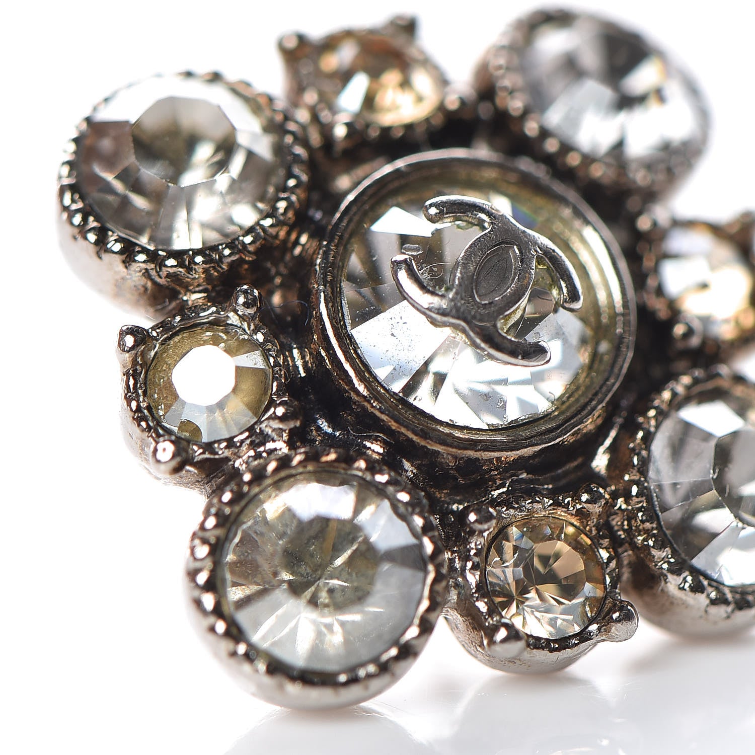 Chanel Crystal CC Flower Earrings Silver 7 of 8