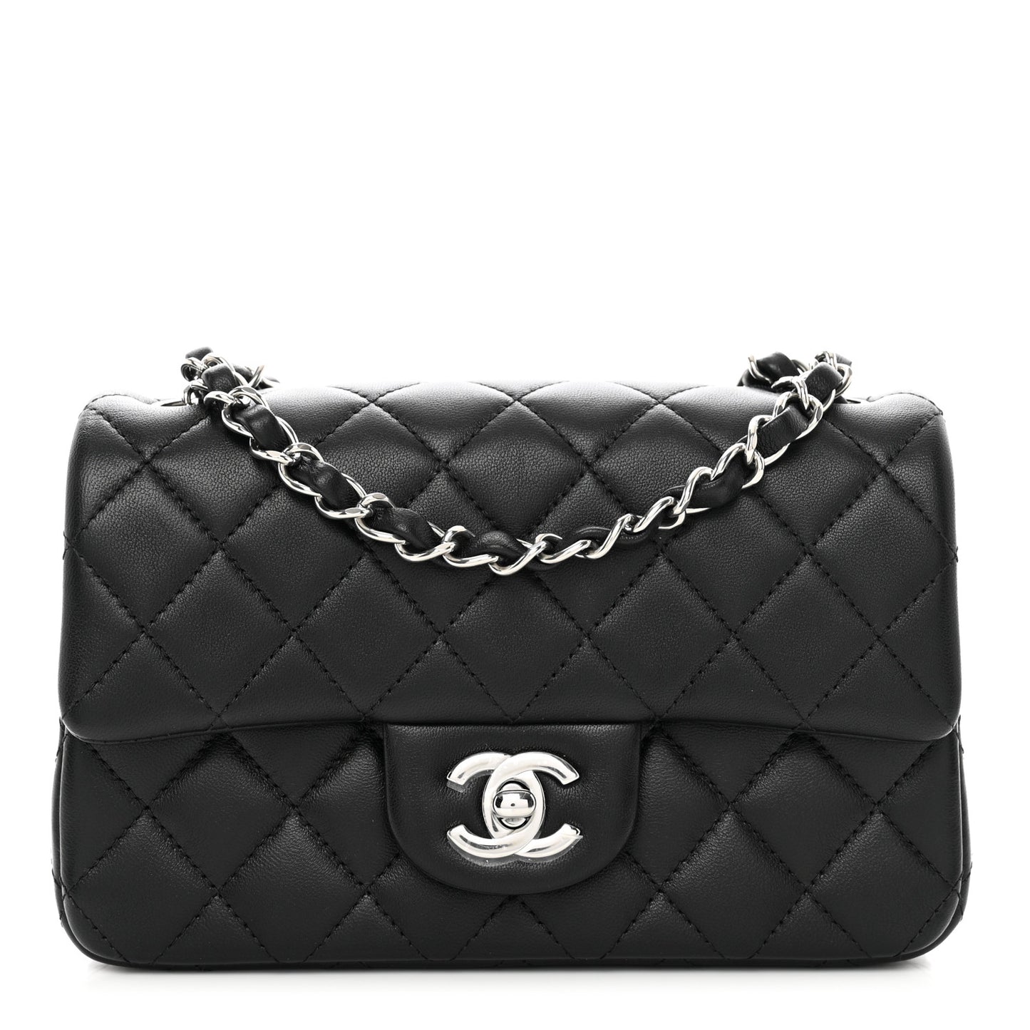Lambskin Quilted Mini Rectangular Flap Black