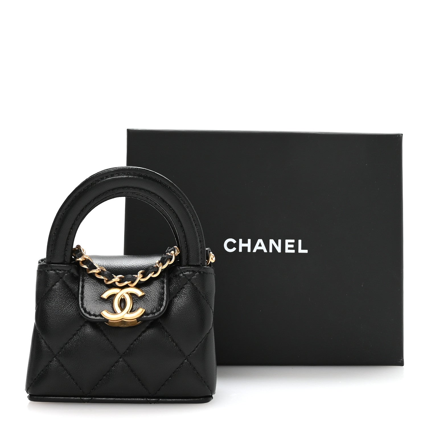 Chanel Shiny Lambskin Quilted Mini Kelly Bag Charm Black 6 of 6