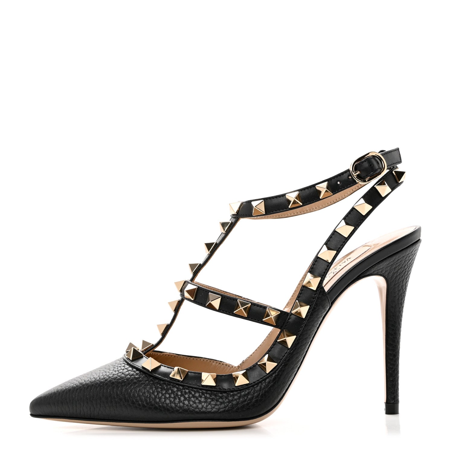 Valentino Garavani Pebbled Calfskin Rockstud Ankle Strap 100mm Pumps 36.5 Black 1 of 7