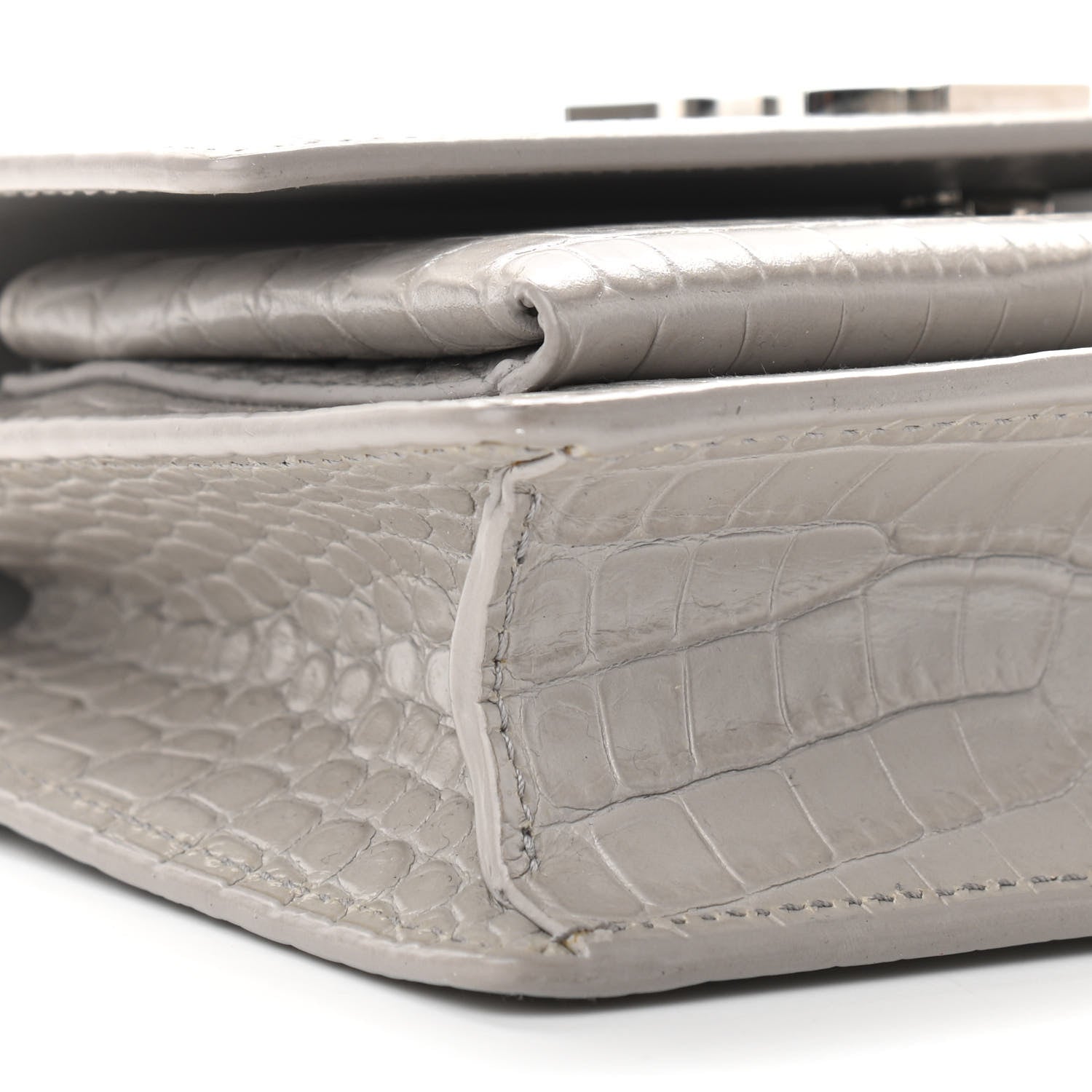 Saint Laurent Calfskin Crocodile Embossed Monogram Sunset Chain Wallet Light Grey 9 of 13