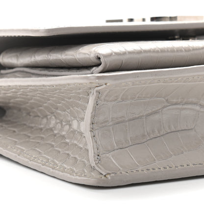 Saint Laurent Calfskin Crocodile Embossed Monogram Sunset Chain Wallet Light Grey 9 of 13