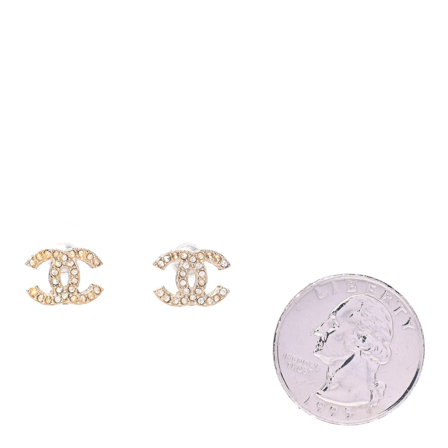 Chanel Metal Crystal CC Earrings Gold 2 of 4