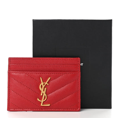 Saint Laurent Grain De Poudre Matelasse Chevron Monogram Credit Card Case Bandana Red 8 of 8