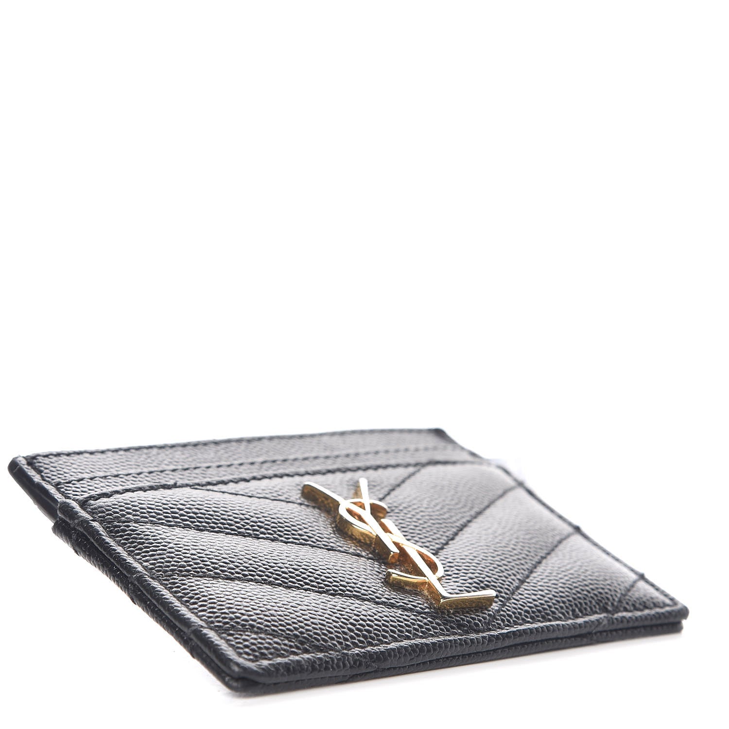 Saint Laurent Grain De Poudre Matelasse Chevron Monogram Credit Card Case Black 4 of 9