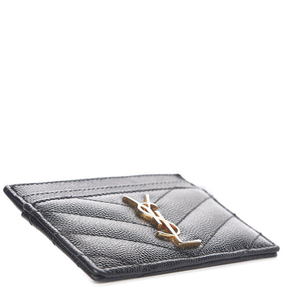 Saint Laurent Grain De Poudre Matelasse Chevron Monogram Credit Card Case Black 4 of 9
