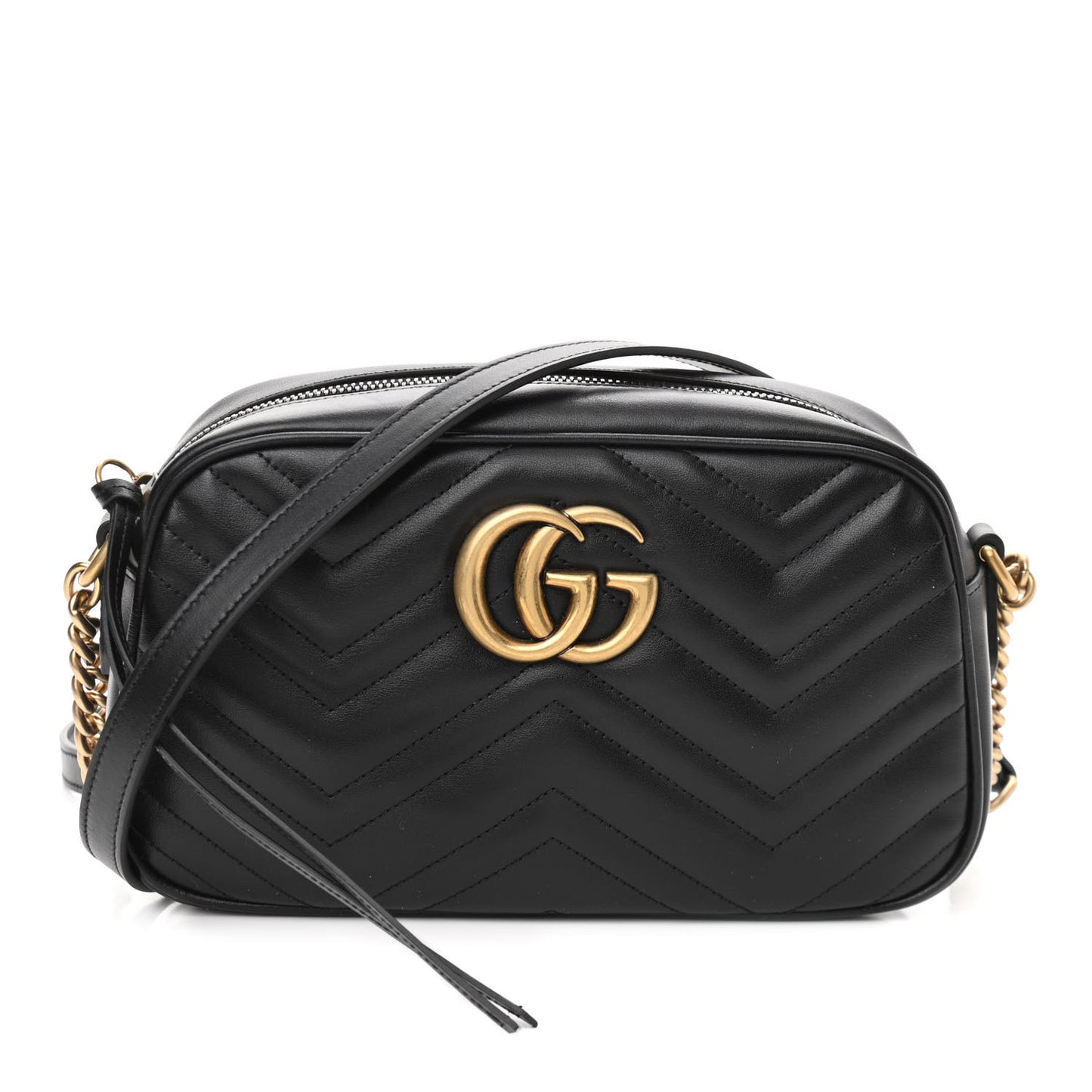 Calfskin Matelasse Small GG Marmont Chain Shoulder Bag Black
