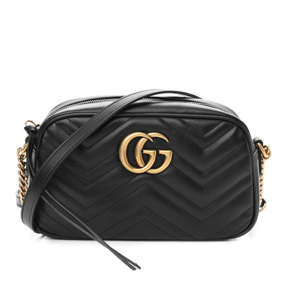 Gucci Calfskin Matelasse Small GG Marmont Chain Shoulder Bag Black 1 of 13