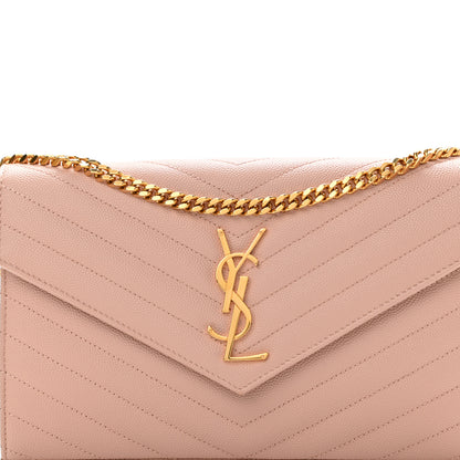 Saint Laurent Grain De Poudre Matelasse Chevron Monogram Chain Wallet Pale Blush 8 of 13