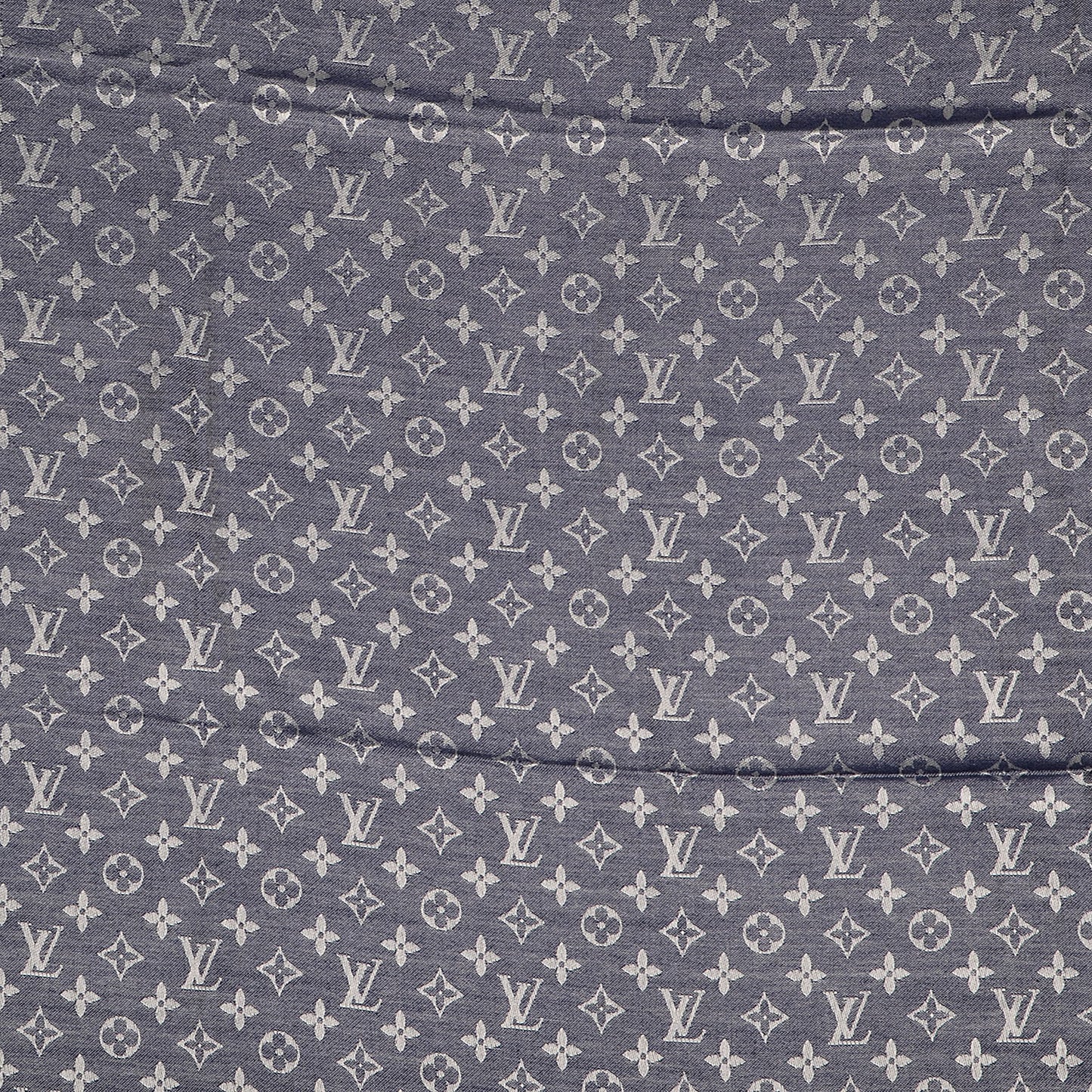 Wool Silk Monogram Denim Shawl Blue