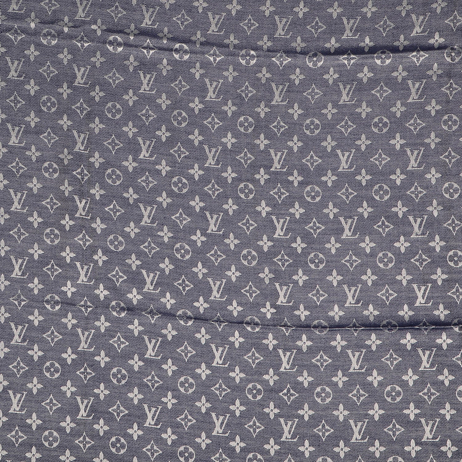 Louis Vuitton Wool Silk Monogram Denim Shawl Blue 4 of 5
