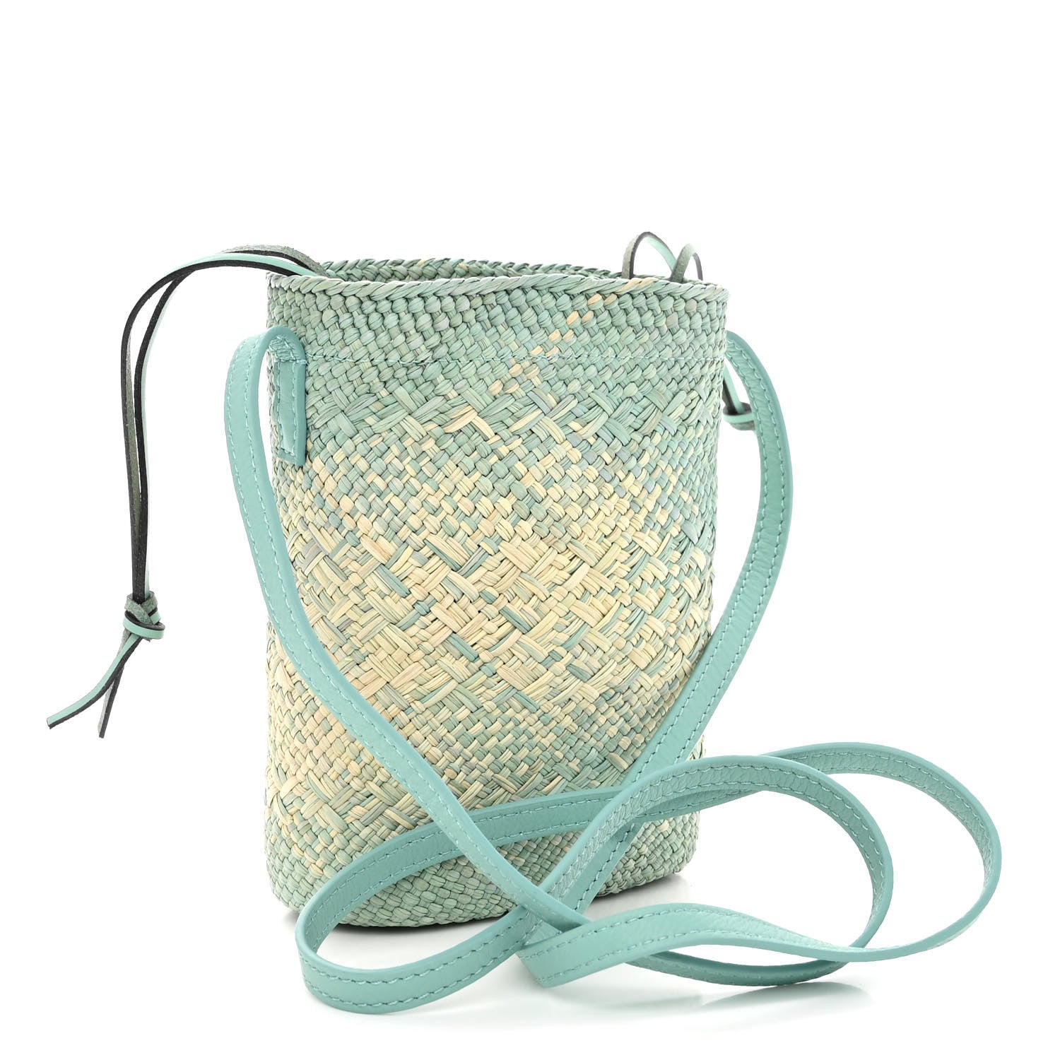 Loewe Calfskin Raffia Paulas Ibiza Square Bucket Bag in Natural Blue 3 of 9