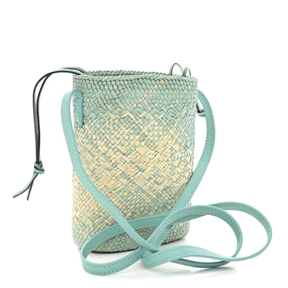 Loewe Calfskin Raffia Paulas Ibiza Square Bucket Bag in Natural Blue 3 of 9