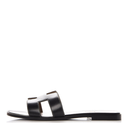 Hermes Box Calfskin Oran Sandals 40 Black 1 of 8