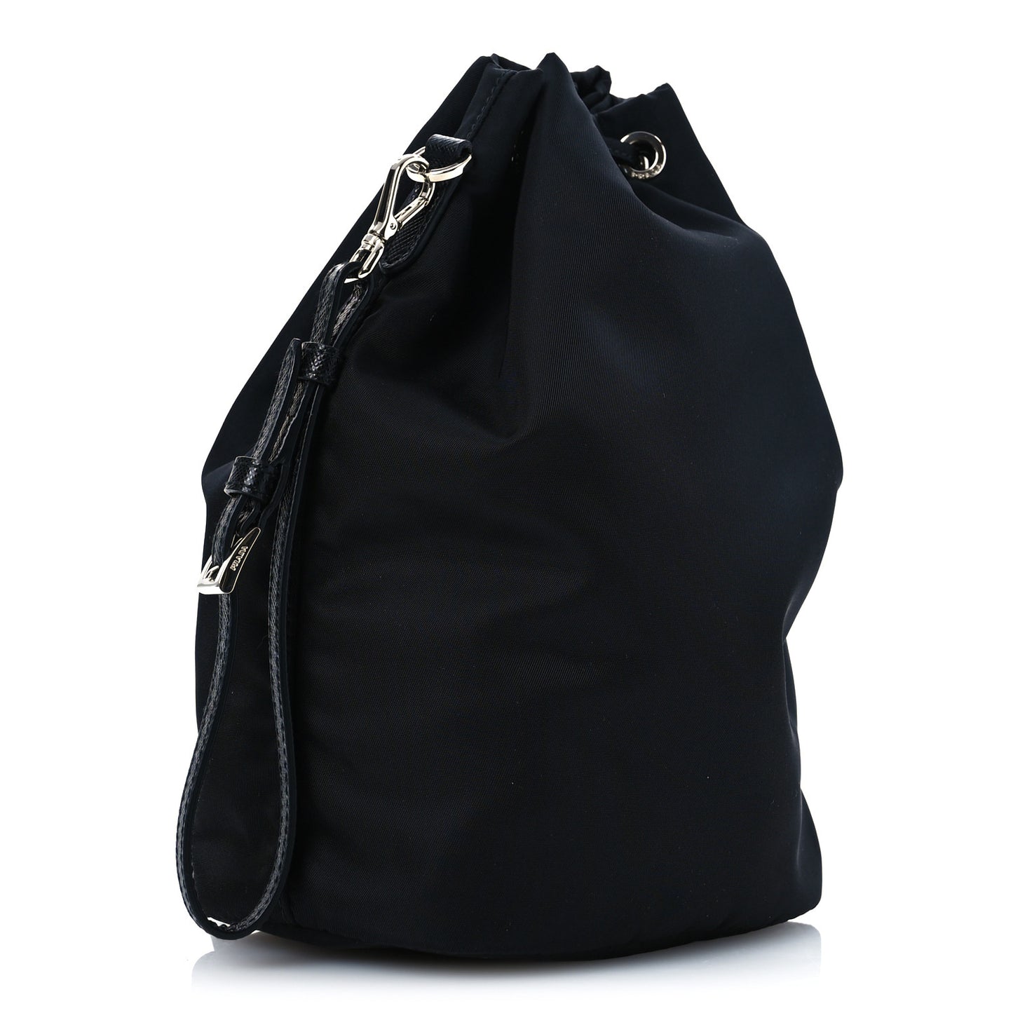 Saffiano Tessuto Nylon Vela Bucket Wristlet Black