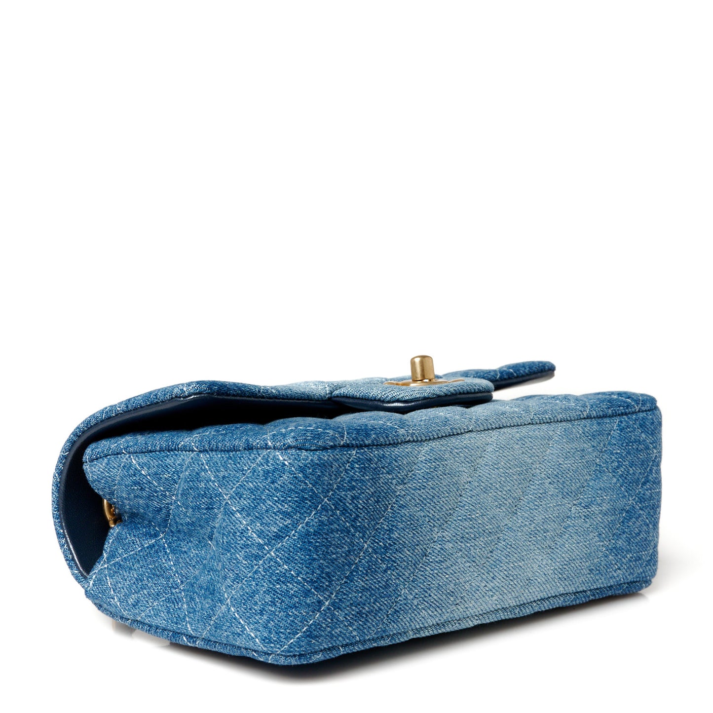 Washed Denim Quilted Mini Rectangular Flap Blue