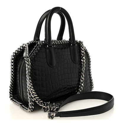 Stella McCartney Faux Leather Crocodile Embossed Mini Falabella Box Top Handle Bag Black 3 of 9