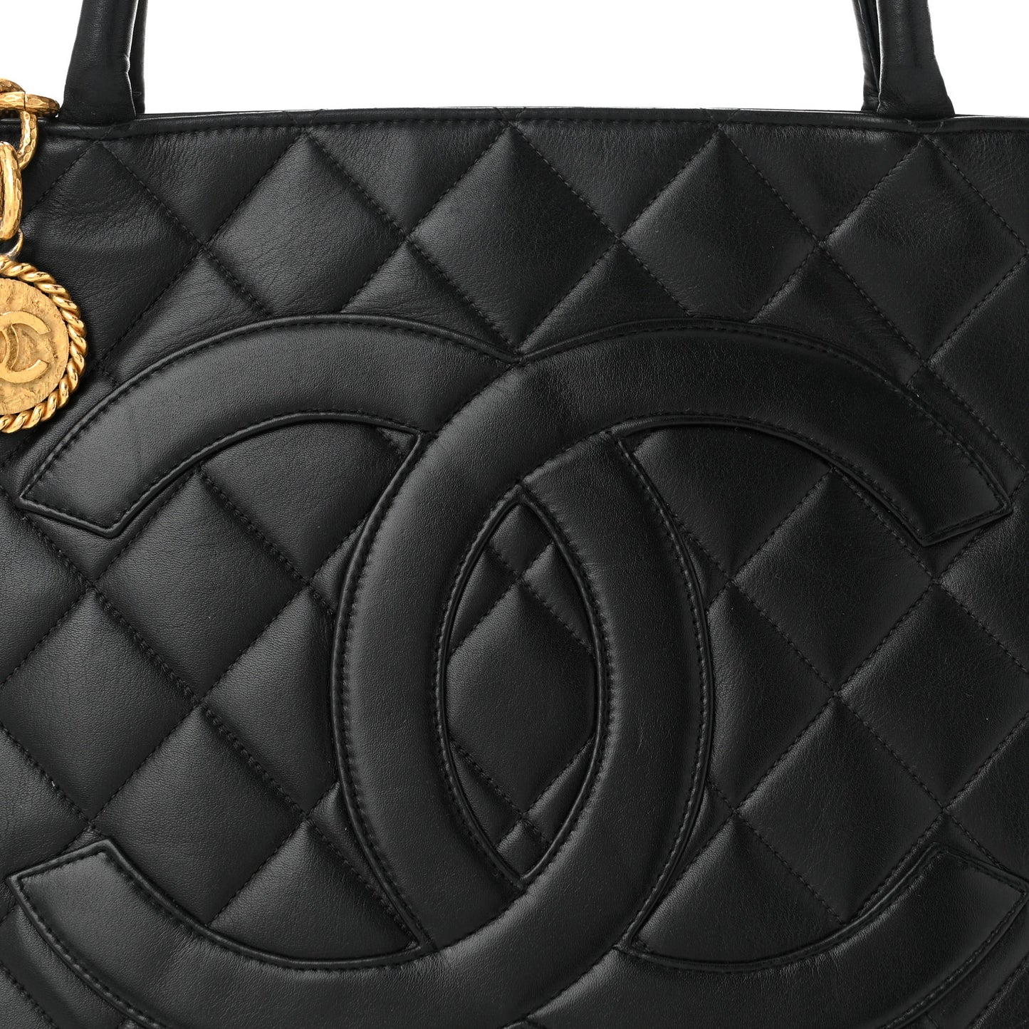 Lambskin Quilted Medallion Tote Black