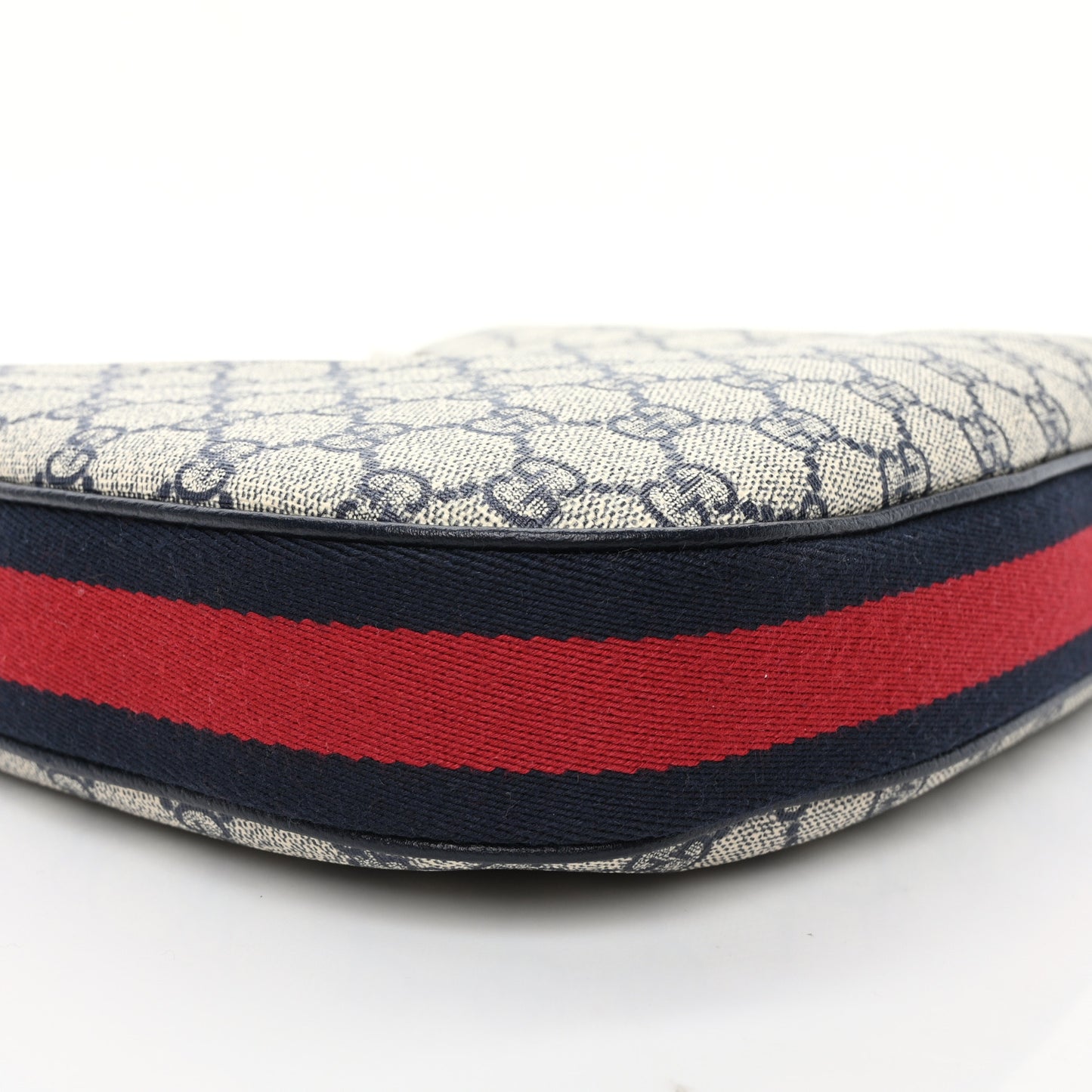GG Supreme Monogram Textured Calfskin Web Large Attache Shoulder Bag Beige Blue