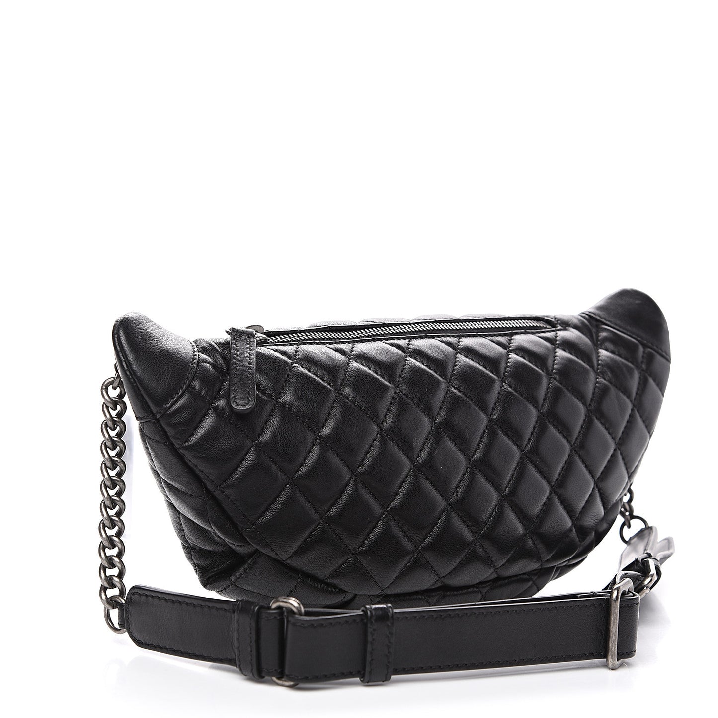 Lambskin Quilted Banane Waist Bag Fanny Pack Black