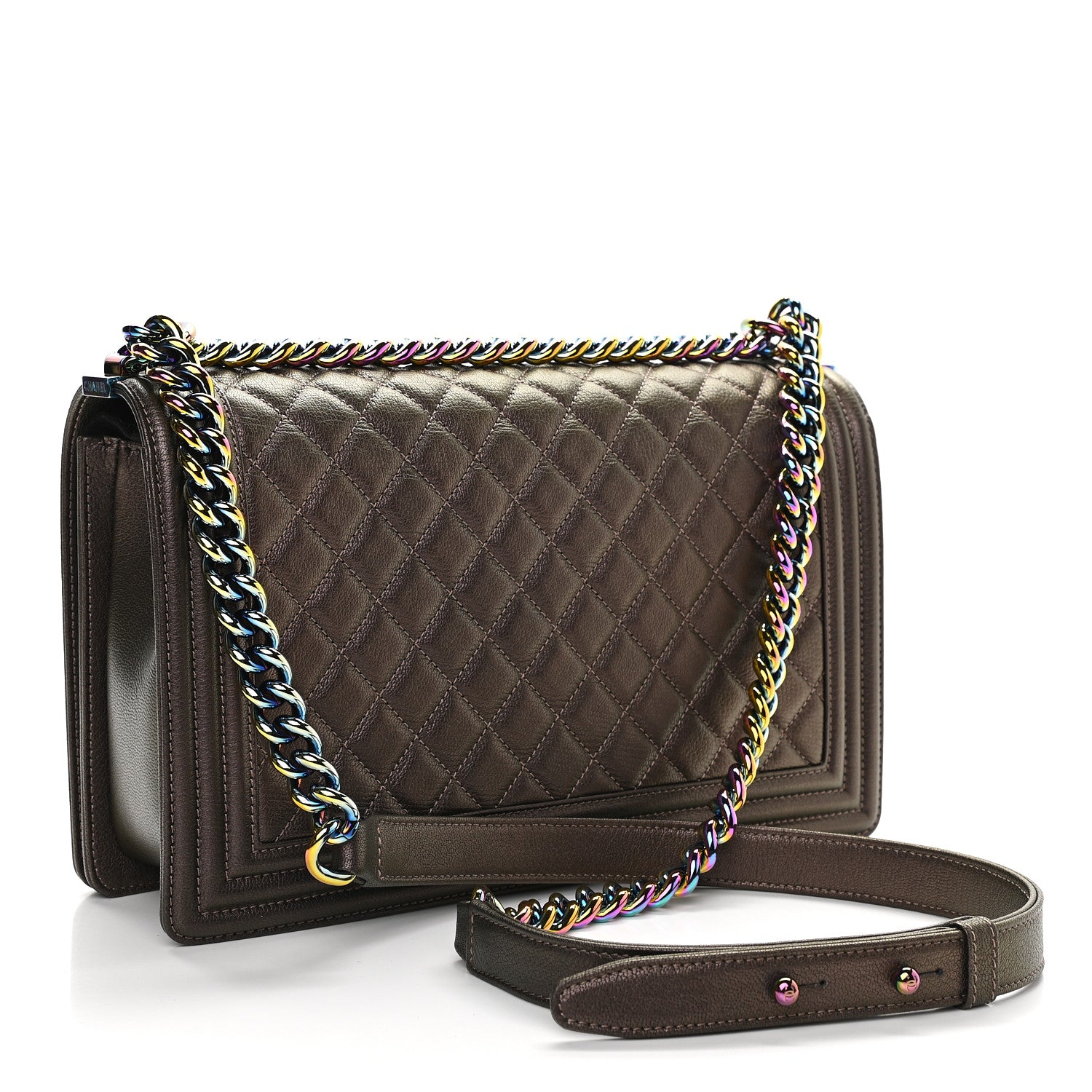 Chanel Iridescent Goatskin Quilted New Medium Boy Flap Bronze 3 of 9