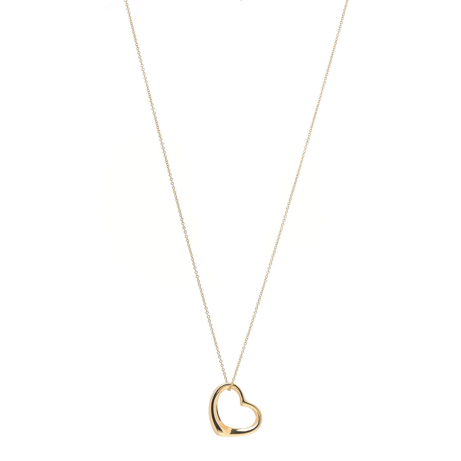 Tiffany 18K Yellow Gold 22mm Elsa Peretti Open Heart Pendant Necklace 1 of 7