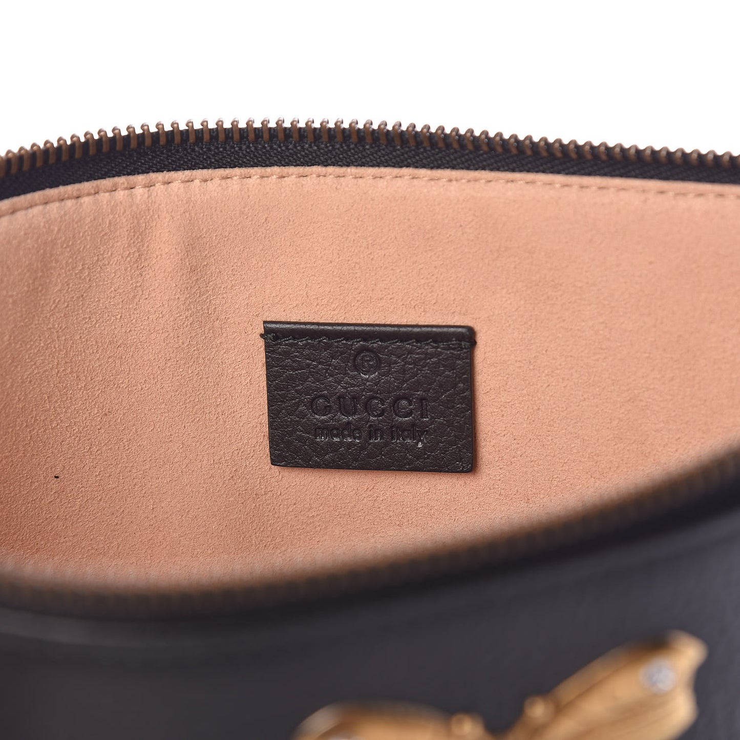 Pebbled Calfskin Butterfly Zip Pouch Black
