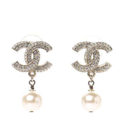 Chanel Crystal Pearl CC Drop Earrings Gold 1 of 5