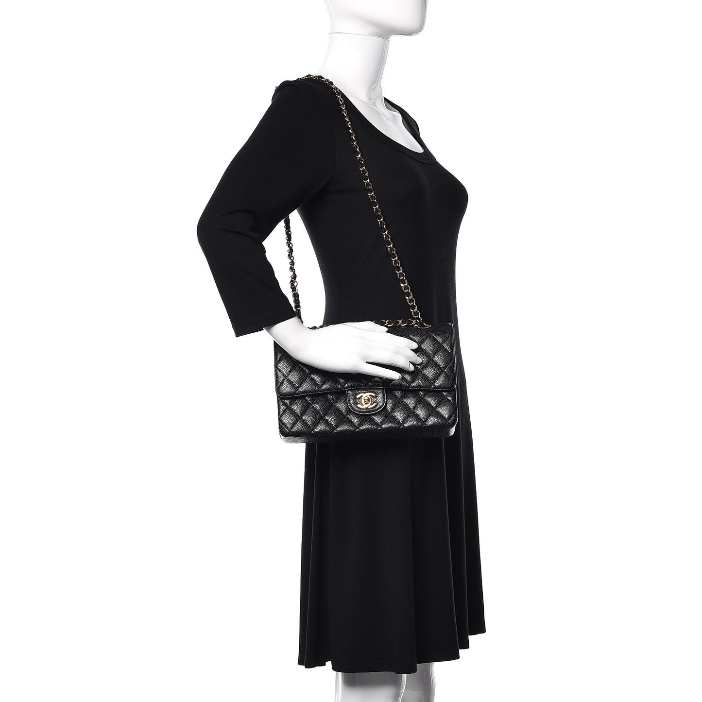 Caviar Quilted Medium Double Flap Black