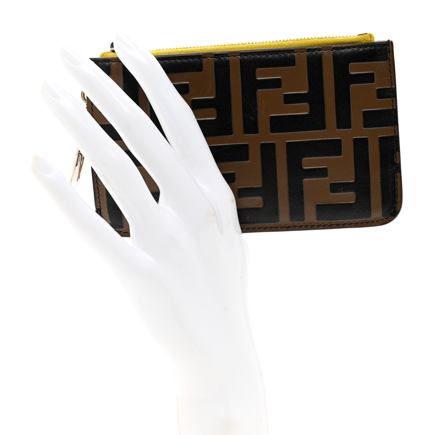 Vitello Cruise F is Fendi Bi-Color FF 1974 Embossed Key Case Pouch Maya Black Sunflower