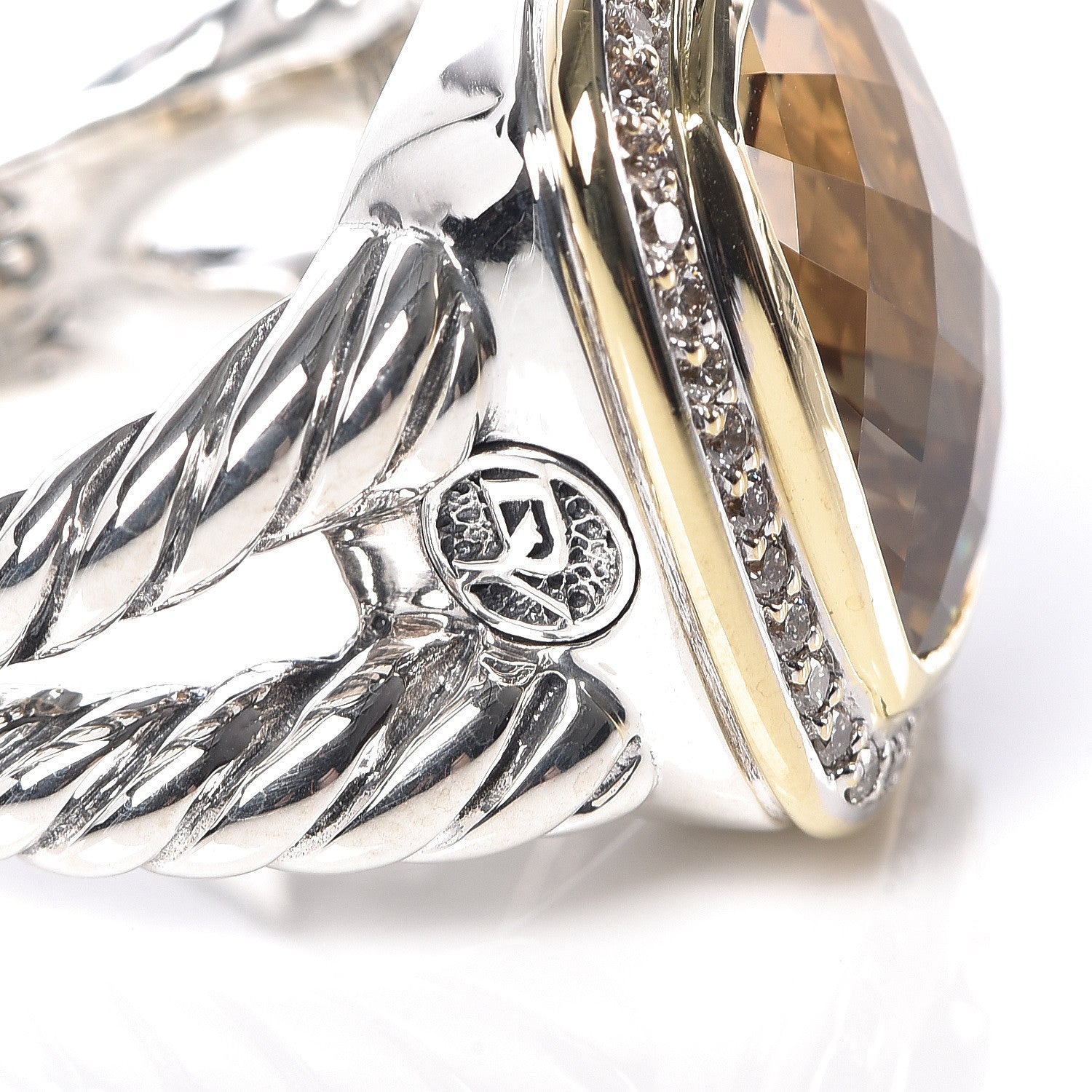 David Yurman Sterling Silver 18K Yellow Gold Diamond Champagne Citrine 14mm Albion Ring 54 7 6 of 6