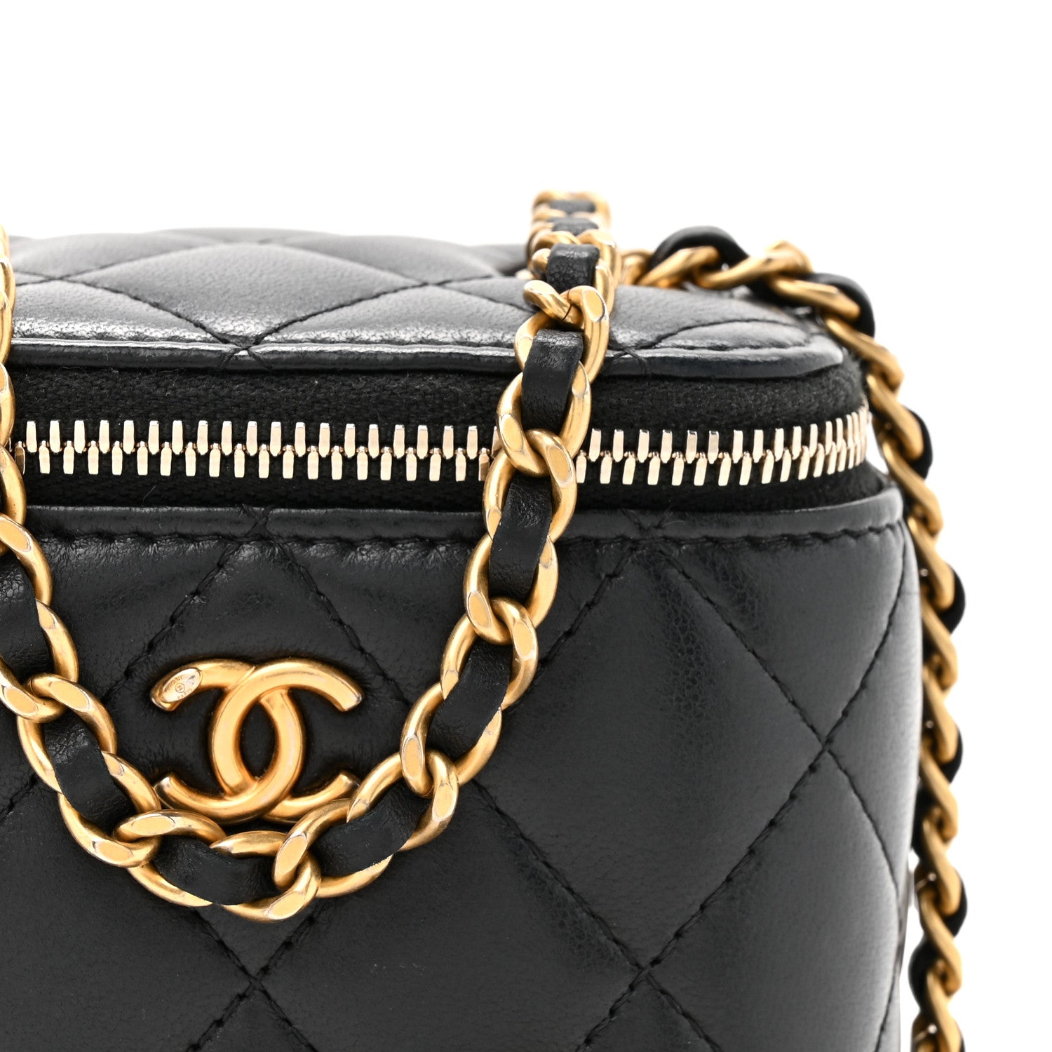 Chanel Lambskin Quilted Mini Pearl Crush Vanity Case With Chain