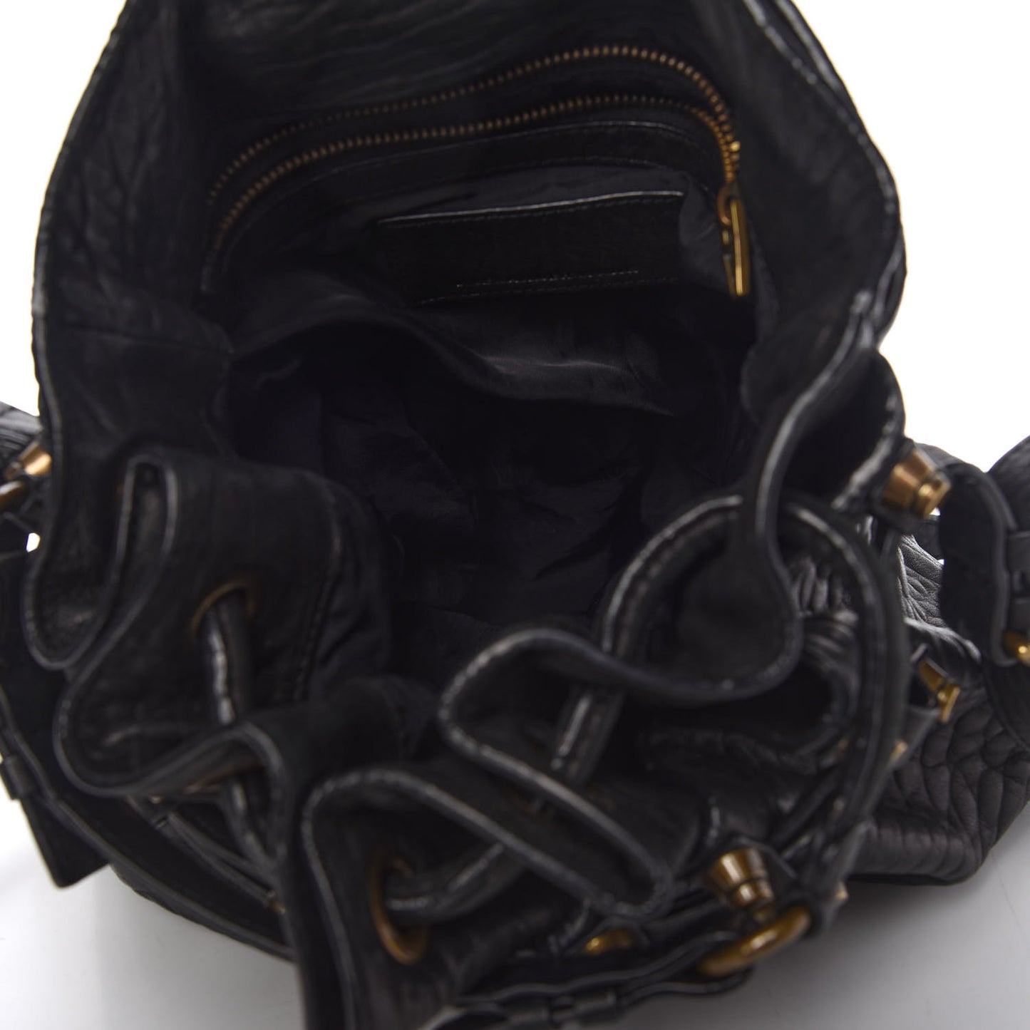 Pebbled Lambskin Diego Bucket Bag Black Antique Brass Hardware