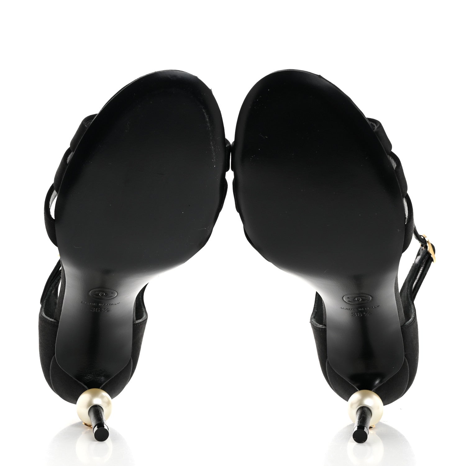 Chanel Satin Pearl Sandals 36.5 Black 5 of 9