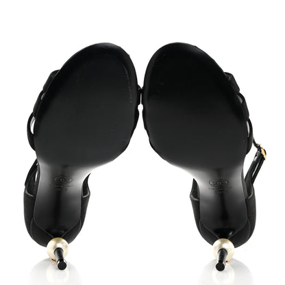 Chanel Satin Pearl Sandals 36.5 Black 5 of 9