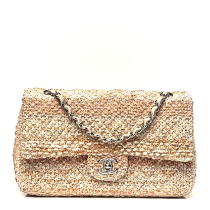 Chanel Tweed Quilted Medium Double Flap Beige Ecru Pink 1 of 8