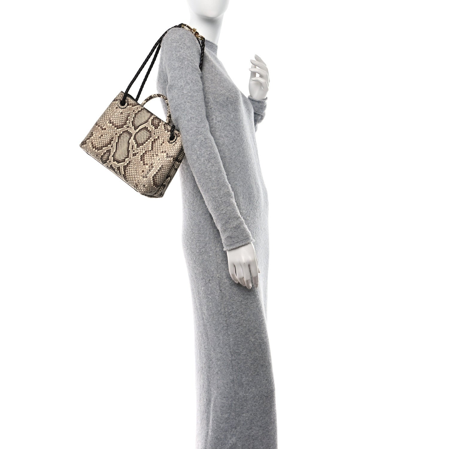 Bottega Veneta Snakeskin Intrecciato Small Andiamo Shoulder Bag Roccia Fondant 2 of 11