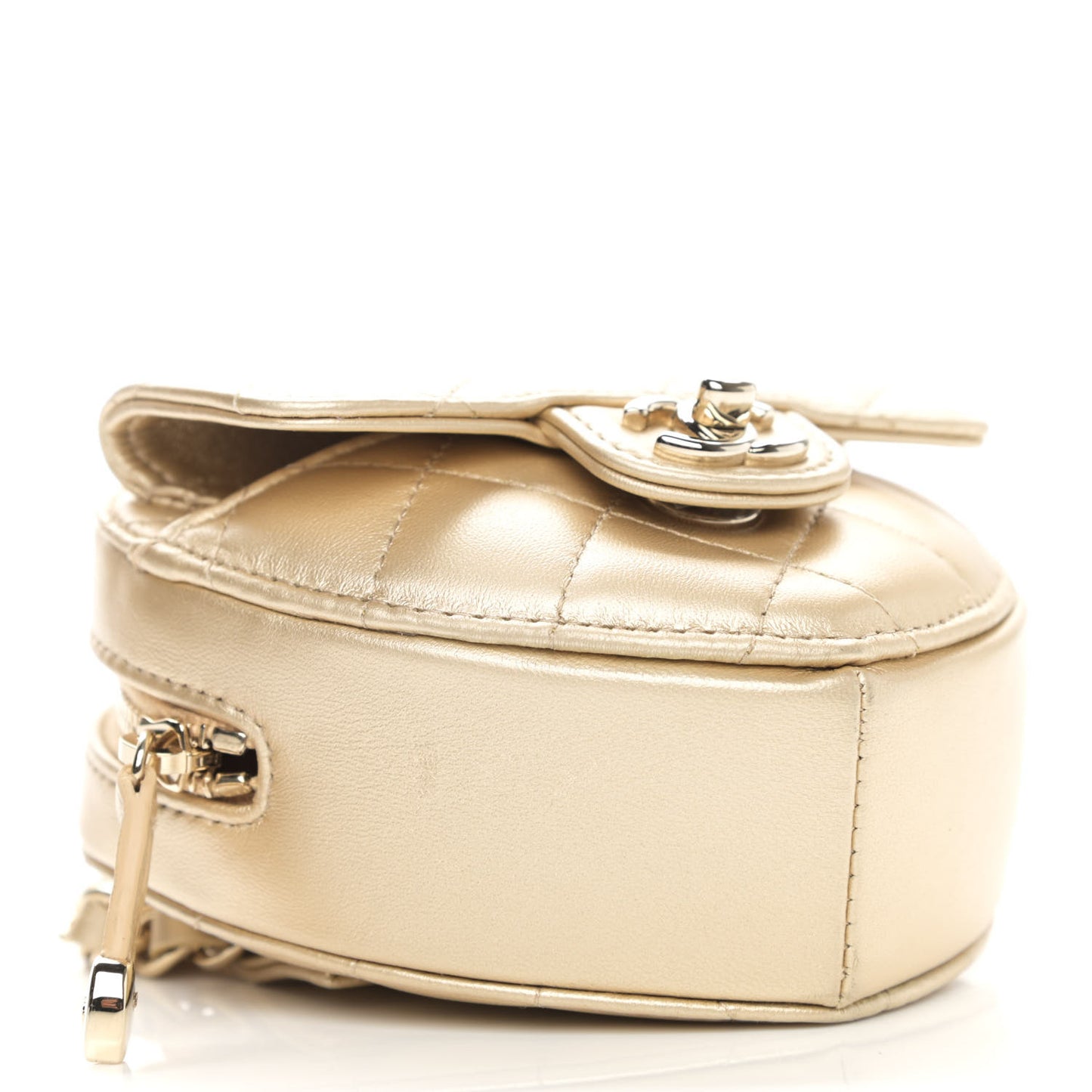 Metallic Lambskin Quilted CC In Love Heart Waist Belt Bag With Chain Gold