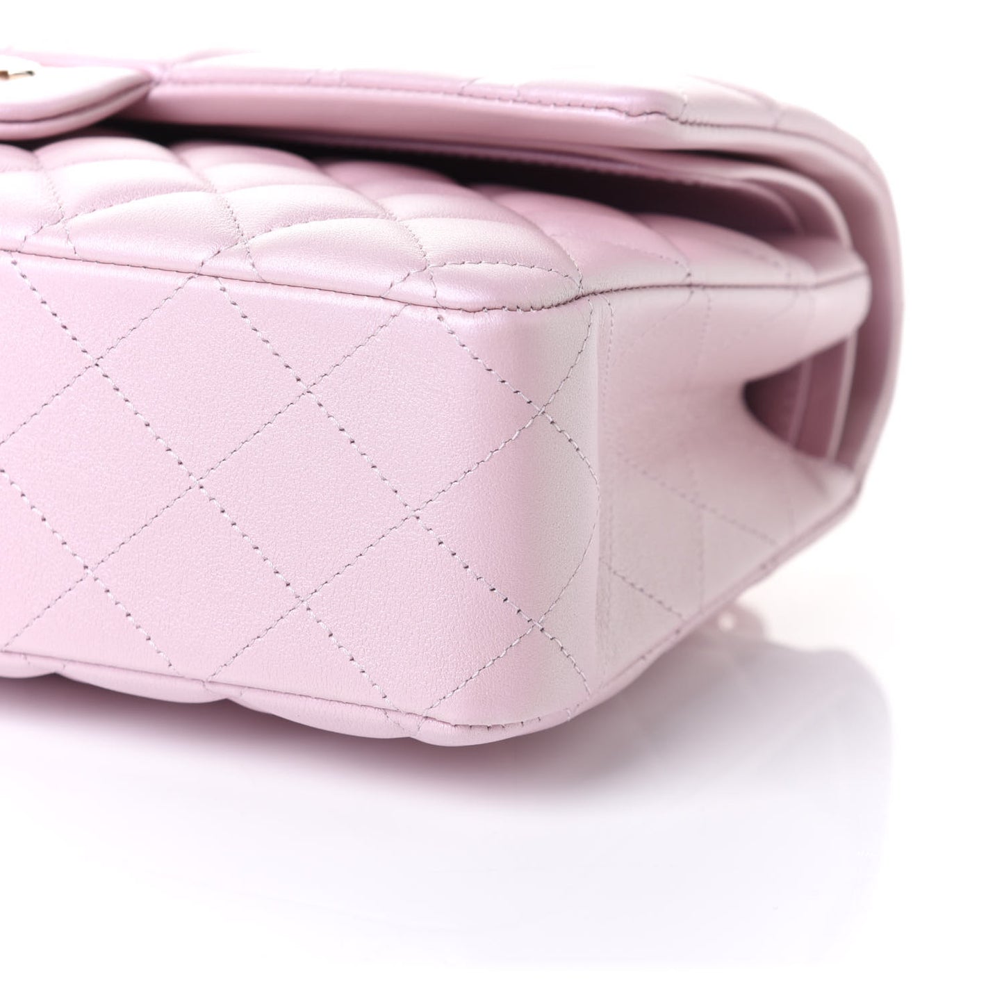 Iridescent Calfskin Quilted Medium Double Flap Light Pink
